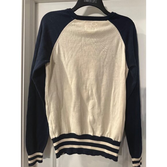 47 Brand Patriots Sweater Medium Navy & White With Striped Hem And Cuffs - Picture 4 of 4